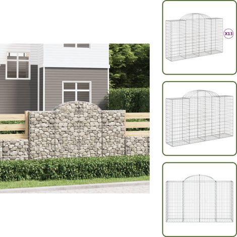 Gabionen mit Hochbogen 13Stk. 200x50x120/140cm Verzinktes Eisen - Gabionen - Gabionenwände - Gartendekoration - Gartenzubehör - Zaun (1/5)