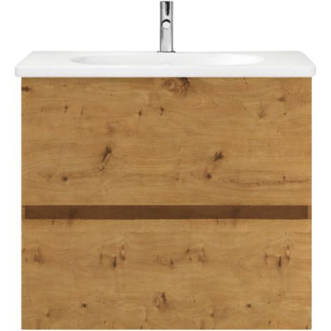 Burgbad – Meuble de salle de bain simple vasque 80 cm – Vasque en céramique ovale – Siphon gain de place inclus – 2 pieds pour installation sécurisée