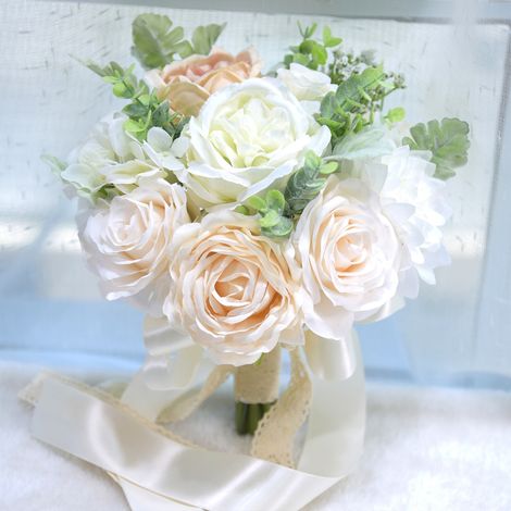 Bouquet de mariée artificiel, décoration florale pour la maison, fleurs en soie, bouquet décoratif. (1/5)