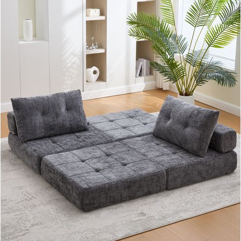Sofá cama plegable 79x79x57 cm gris, con cojines, tela chenilla, ahorro de espacio MEUBLIV (1/5)
