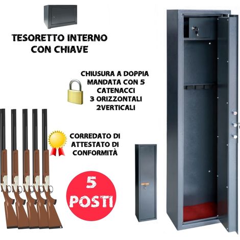 Armadio portafucili 5 POSTI UTILIA blindato in acciaio fuciliera con tesoretto
