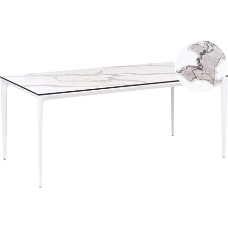 Tavolo da pranzo da giardino con piano in marmo bianco HPL e struttura in alluminio resistente ai raggi UV e alla ruggine Bianco con Sovareto
