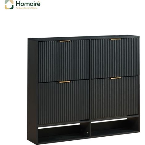 Schuhschrank, schwarz, aus schwarzem Holz 120 x 24 x 102 cm HOMAIRE (1/5)