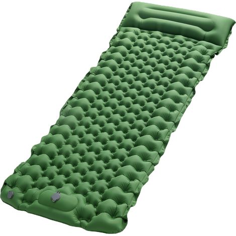 Aufblasbare Campingmatratze, feuchtigkeitsbeständig, Isomatte, Luftmatratze, Kissen, Schlafsofa, Outdoor, Strandmatratze mit Kissen (Armeegrün)