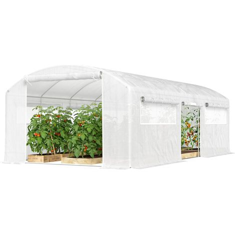 Serre Tunnel De Jardin 6x3x2 M Acier Galvanise Blanc Avec 3 Portes Et 6 Fenetres Moustiquaires Pour Legumes (1/5)