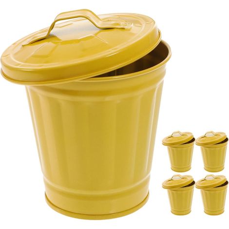 poubelle en fer galvanisé lot de 5 avec couvercle jaune