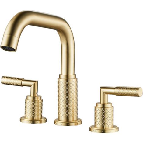 Mitigeur salle de bain en laiton 3 trous avec deux poignées pivotantes, robinet lavabo moderne finition grise élégante (1/5)