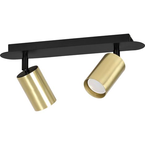 Plafoniera Spot Faretti Regolabili 2 Luci Zen A Cilindro In Acciaio Nero E Oro (1/3)