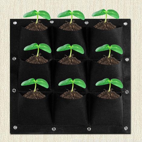 Jardinière murale verticale suspendue à 9 poches (noire) (1/5)