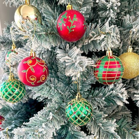 30 unzerbrechliche Weihnachtskugeln, festliche Weihnachtsdekorationen zum Aufhängen bei Hochzeiten und am Weihnachtsbaum (rot, grün und weiß) (1/5)