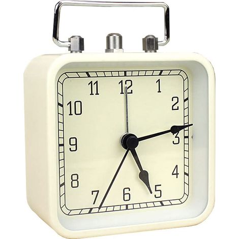 Réveil analogique carré à piles, boîtier métal 10 cm, quartz silencieux sans tic-tac avec répétition pour chambre, bureau, voyage enfants (1/5)
