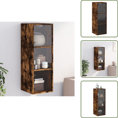 The Living Store Mobile a Muro con Ante in Vetro Rovere Fumo 35x37x100 cm - Mobile da parete