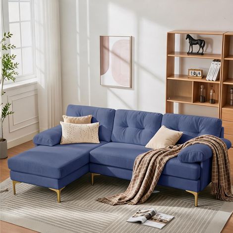 Canapé d'angle réversible 187,5 cm en tissu chiné bleu en bois (1/5)