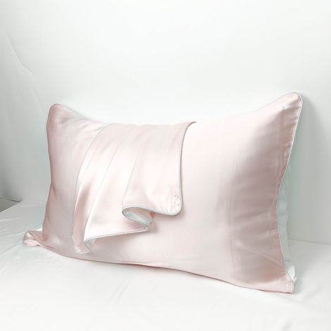 MINKUROW Funda de Almohada - 100% Seda de Morera Natural - para Cabello y Piel - 19 mm Seda por una cara - 2 unidades, Seda, Estándar 48x74cm Rosa (1/5)