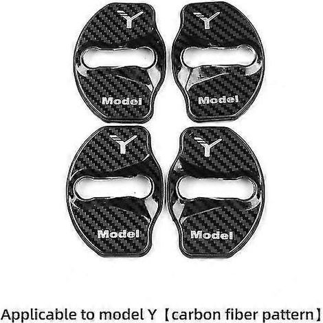 Cache-serrure de porte Luckeasy en acier inoxydable pour Tesla Model Y 2020-2023, bordure en caoutchouc, accessoire auto pour modification intérieure Protection de serrure de porte - Motif fibre de c (1/5)