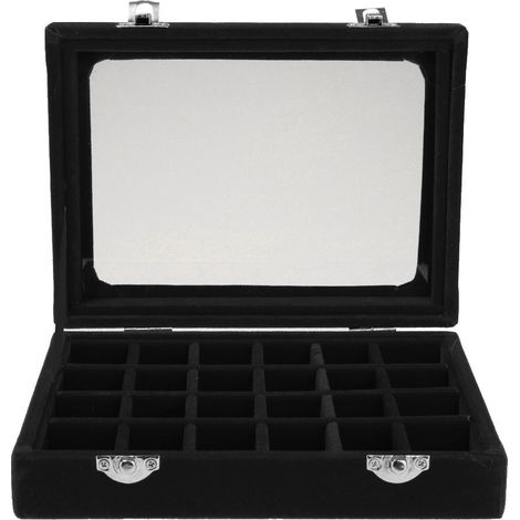 Boîte De Rangement En Bois Velours Bijoux Collier Bague Boîte De Rangement Organisateur Cadeau Noir (1/5)