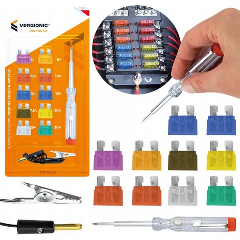 Jeu de 10 fusibles pour voiture + testeur VERGIONIC