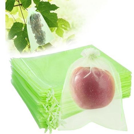 Pack of 100 Drawstring Fruit Protection Bags, Green Organza Bags 15 x 20 cm for Fruits and Vegetables, Mesh Net for Garden Protection (1/5)