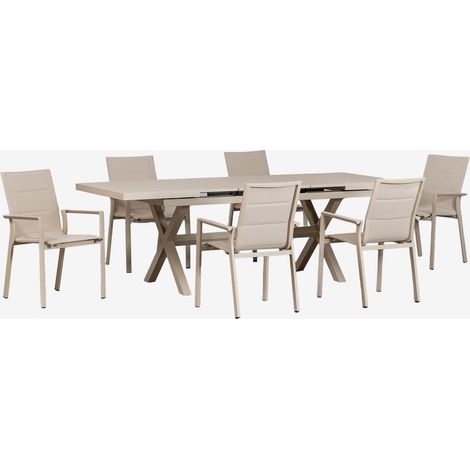 Ensemble table de jardin rectangulaire extensible 180-240x90 cm et 6 chaises de jardin empilables avec accoudoirs en aluminium K SKLUM Tapioca Beige