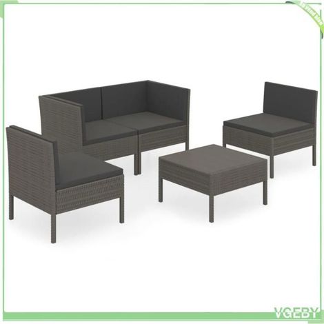 Salon de jardin 5 pcs - FAFEICY - 3094342 - Résine tressée gris - Cadre acier enduit poudre - Coussins déhoussables (1/5)