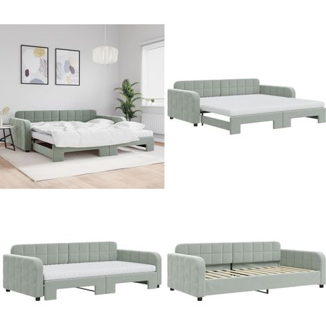 Tagesbett Ausziehbar mit Matratzen Hellgrau 100x200 cm Samt - Sofa - Schlafsofa - Gästebett - Tagesbett - Doppelbett - Home & Living (1/5)