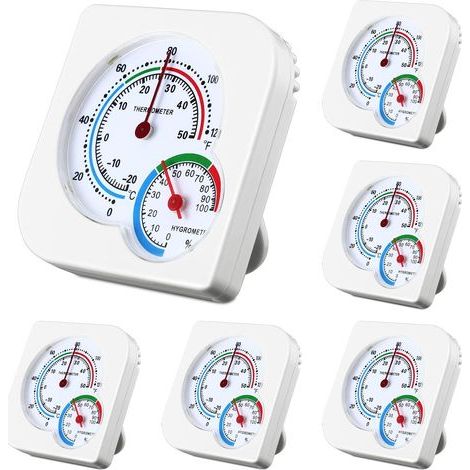 Ensemble de 6 thermomètres et hygromètres d'intérieur - Mini thermomètre à aiguille et hygromètre pour la maison, la chambre, la cuisine, la terrasse, etc. (1/5)