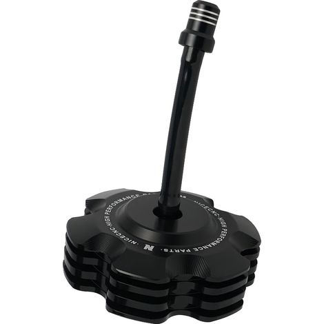 Tapón del depósito de combustible, aluminio mecanizado CNC, tapón de ventilación con válvula antirretorno, negro. (1/2)