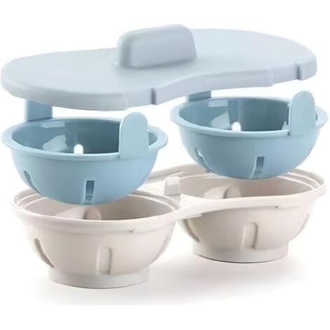 BUNTHAUS PA Cuiseur à œufs pour micro-ondes, moule à œufs sans BPA, cuiseur à œufs, cuiseur vapeur pour œufs au micro-ondes, tasse en polypropylène à double paroi avec couvercle hermétique (bleu). (1/4)