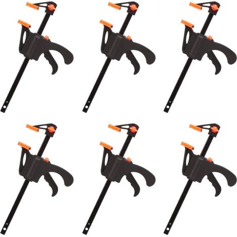 Lot de 6 Serre-joints en Forme de F, Serre Joint avec Serrage Rapide et Facile, Outils à Main pour Menuiserie, Porte en Bois(4pouces)