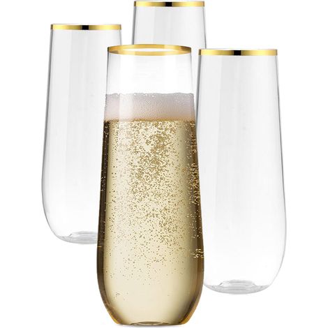 Flûtes à champagne en plastique de 270 ml avec un bord doré transparent, idéales pour les fêtes à la maison ou les bars. (1/5)