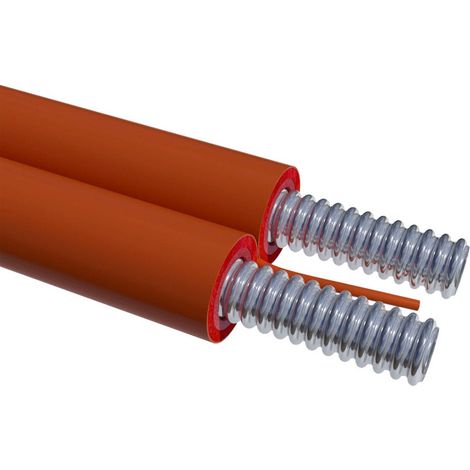 Tubi CSST binati in acciaio inossidabile AISI 304 DN15 con rivestimento isolante termico color rosso coppo e cavo multipolare per impianti solari termici - Rotolo da 25 metri A01-0001-08227