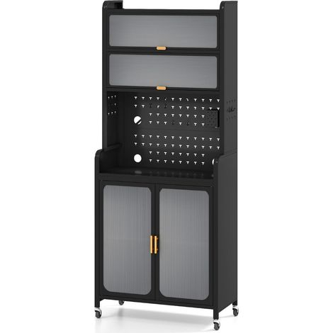 Mobile contenitore multifunzionale autoportante da 79 x 37 x 192 cm con moderno ripiano regolabile in metallo nero 200010250