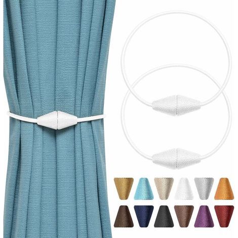 2 Pack (White) Handmade Woven Rope Magnetic Curtain Tiebacks for Practical Decorative Curtains for Home and Office