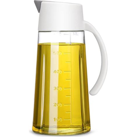 Bottiglia per olio, 650 ml, olio d'oliva, bottiglia di vetro con apertura e chiusura automatica e manico antiscivolo, per salsa di soia, olio d'oliva, aceto (bianco)