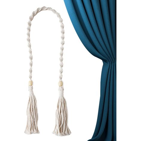 Sujetadores de madera con cuentas estilo bohemio – cuerdas con borlas hechas a mano, estilo rústico. (1/3)