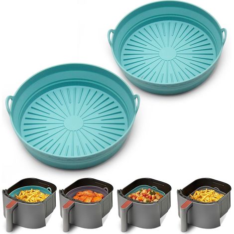 2 pezzi di rivestimenti rotondi in silicone blu per friggitrice ad aria - 20 cm - Riutilizzabili e facili da pulire - Friggitrici e forni ad aria da 5,8 - 8 litri - 2 pezzi (1/5)
