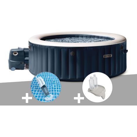 Kit spa gonflable Intex PureSpa Blue Navy rond Bulles 4 places + Aspirateur + Porte-verre