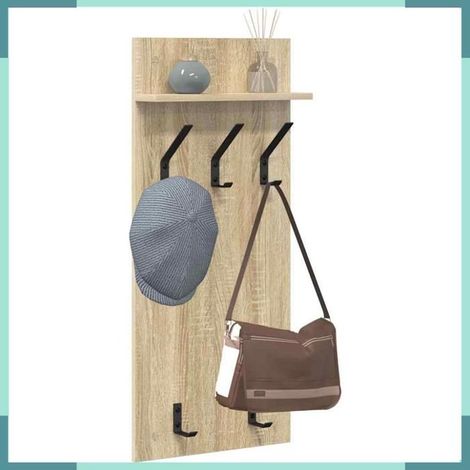 874453 Porte-manteau mural avec étagère Chêne Sonoma 40 x 10 x 90 cm (1/5)