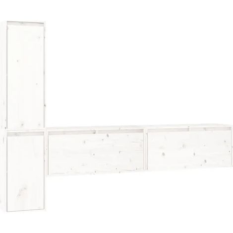 Lot de 4 meubles TV suspendus pratiques modernes rangement bibliothèque 80 x 30 x 35 cm en bois massif blanc (1/5)