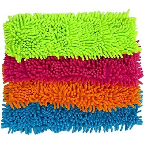 Balai de rechange en microfibre, tête de balai humide et sèche, super absorbant (lot de 4 : 1 rose, 1 vert, 1 orange, 1 bleu) (1/4)