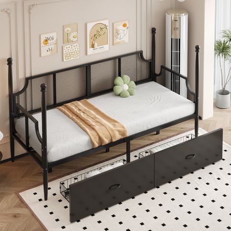 Bett Einzelbett Stauraum Metall 90x200 Schwarz OKMYHOME (1/5)