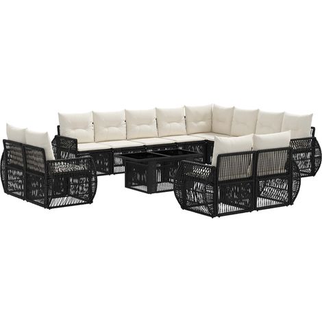 Conjunto de sofás de jardín 13 uds. Negro y Blanco Crema vidaXL (1/5)