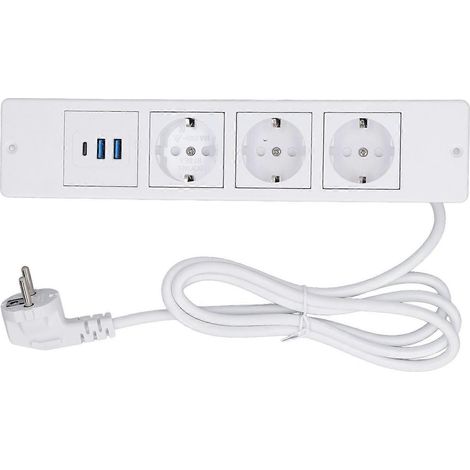 Einbau-Steckdosenleiste mit 3 Steckdosen, 2x USB-A, 1x USB-C PD, 20-W-Anschlüssen, Tischsteckdose mit 1,5 m Kabel, Standard 230 V