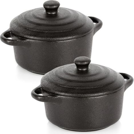 Cocotte en Porcelaine - 300 ml - Noir - Pour Four Micro-ondes Réfrigérateur - Lot de 2 (1/5)