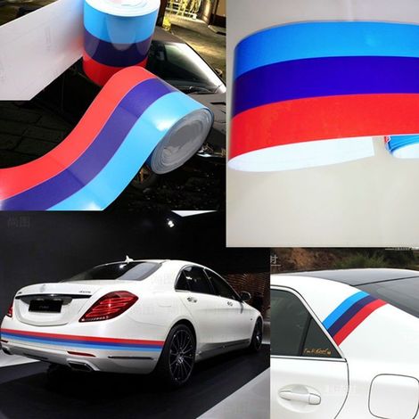 Bandiera adesiva lucida BMW serie M racing sport per carrozzeria auto 15cm Misura - 150mm(15cm) x 5 Metri