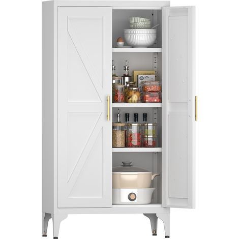 Armadio dispensa in metallo bianco con 2 ante e ripiani regolabili, 120 x 60 x 30 cm, MODENUIT (1/5)