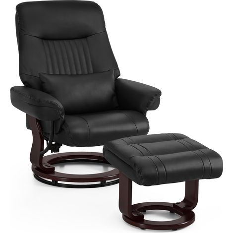 M MCombo Relaxsessel mit Liegefunktion, Lesesessel, 360° Drehbarer Fernsehsessel mit Hocker, mit Kissen & Seitentasche, 9035 (Schwarz)