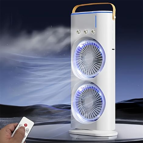 Climatiseur portable à double énergie éolienne, avec veilleuse et télécommande, rechargeable, humidificateurs à 3 jets, pour le bureau et la maison (1/5)