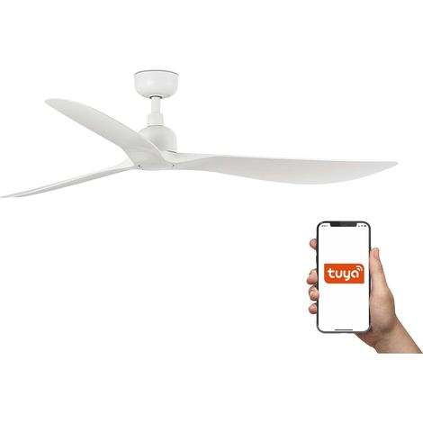 Faro Outwood Grand ventilateur de plafond à 3 pales blanc mat, système intelligent Tuya
