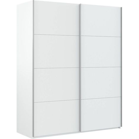 Guardaroba 2 ante Ponce, Armadio per camera da letto, Mobile con barra appendiabiti e 2 ripiani, 150x60h200 cm, Bianco lucido (1/5)
